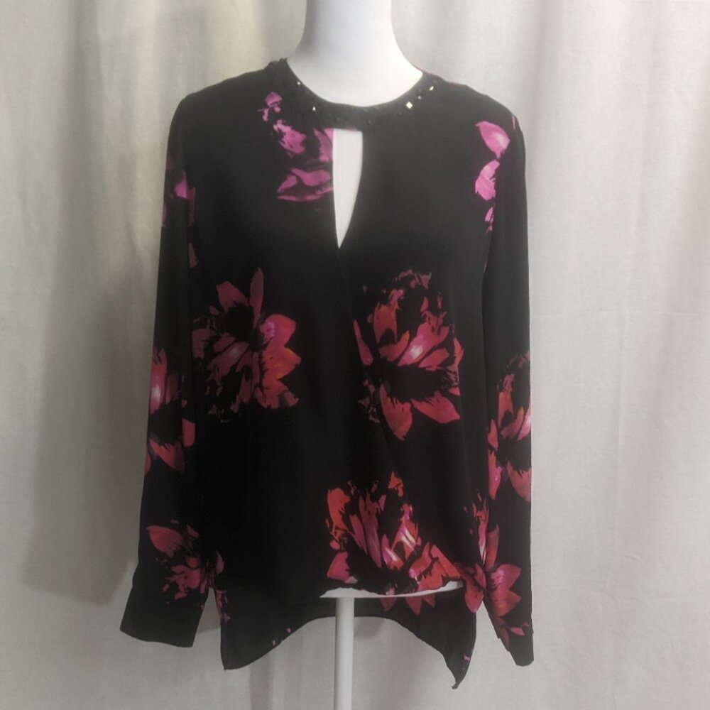 Vince Camuto Size XS Black Floral Tunic
